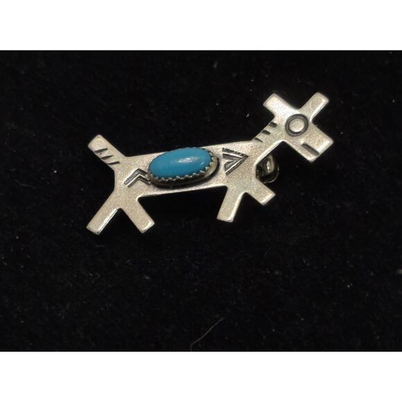 Fred Harvey Era Bell Trading Post Sterling Turquoise Dog/Horse Brooch/Pin - Picture 1 of 4